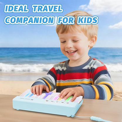 Mini Keyboard Piano Toy, Portable Light Up Pocket Piano for Toddlers Kids (Blue)