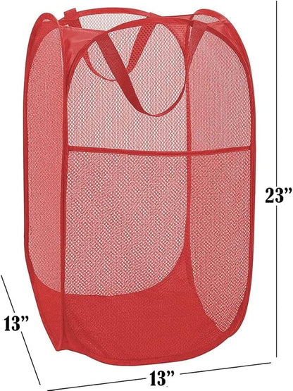 BATTOO Deluxe Strong Mesh Pop up Laundry Hamper Basket with Side Pocket for Laundry Room, Bathroom, Kids Room, College Dorm or Travel Red