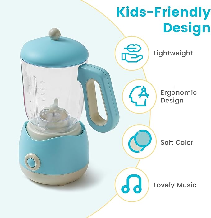 ROBOTIME Pretend Play Kitchen Appliances Toy, Junior Blender Toy with Realistic Light and Sounds, Play Kitchen Accessories Set for Kids Ages 3+, Pretend Kitchen Toys for Boys and Girls