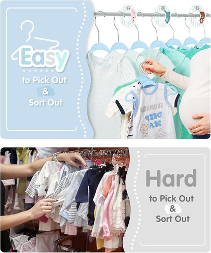 Baby Hangers, VIS'V 11 Inch Blue Velvet Kids Hangers with 6 Pcs Size Dividers Non Slip Nursery Children Closet Clothes Hangers for Infant Toddler Girls and Boys 50 Pcs