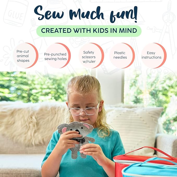 BRYTE Adventure Animals Sewing Kit for Kids: A Fun DIY Arts & Crafts Experience with 5 Pre-Cut Felt Animals, Needles, Thread & Instructions - for Kids Age 7+, Great Gift for Birthdays & Holidays