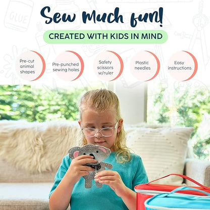 BRYTE Adventure Animals Sewing Kit for Kids: A Fun DIY Arts & Crafts Experience with 5 Pre-Cut Felt Animals, Needles, Thread & Instructions - for Kids Age 7+, Great Gift for Birthdays & Holidays
