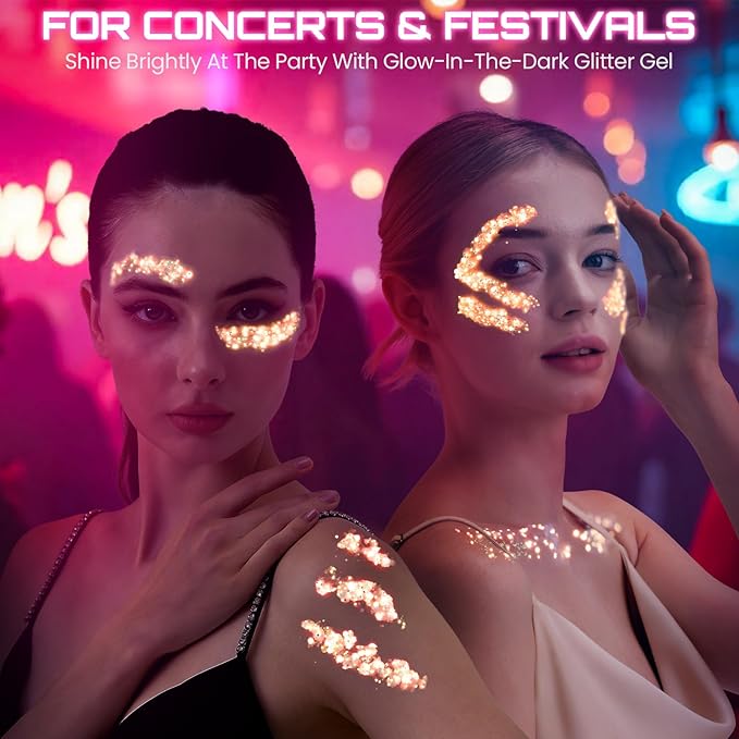 Teenitor Pink Glitter Glow in The Dark Glitter Gel, Pink Face Glitter Gel, Body Glitter Hair Glitter for UV Black Light Glow Party Raves Concerts