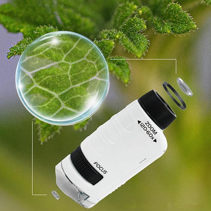 Mini Microscope for Kids,Mini Microscope 60x-120x,LED Pocket Microscope,Portable Handheld Education Science Experiment Set Toys(White)