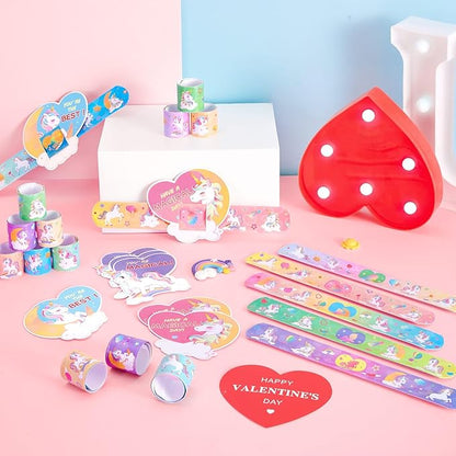 WERNNSAI 24 Pack Unicorn Valentine Cards with Unicorn Slap Bracelet for Kids Unicorn Party Favor Rainbow Unicorn Slap Wristbands for Classroom Baby Shower Party Exchange Greeting Cards Gift