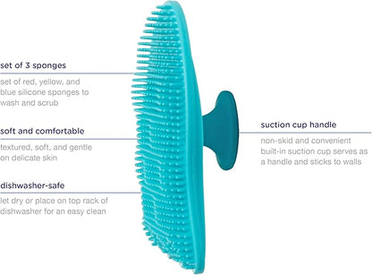 Ubbi Jellyfish Silicone Baby Bath Sponges, Baby Bathing and Care Essentials for Newborns, Baby Bath Brushes for Dry Skin and Cradle Cap, Set of 3