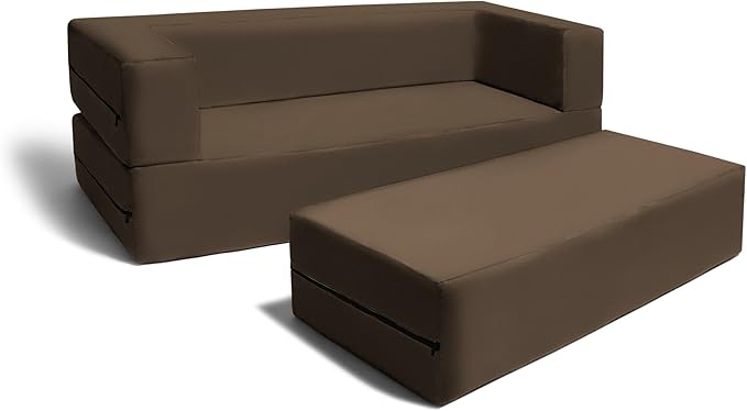 Jaxx Zipline Kids Sofa & Large Ottoman 3 in 1 Fold Out Sofa, Big Kids Edition Chocolate