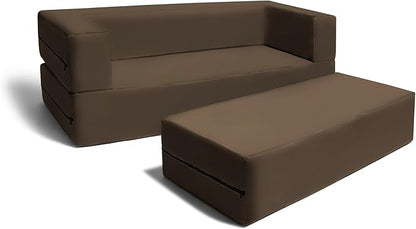 Jaxx Zipline Kids Sofa & Large Ottoman 3 in 1 Fold Out Sofa, Big Kids Edition Chocolate