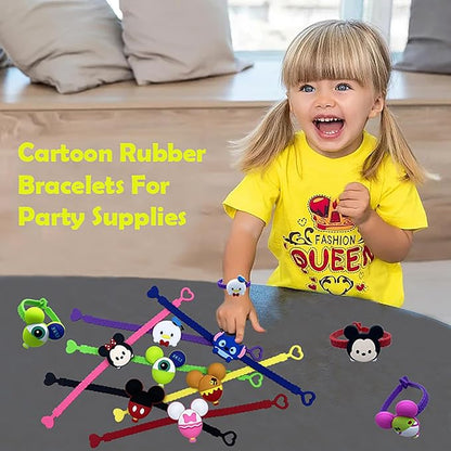 15pcs Cartoon Characters Rubber Bracelets Wristband Bracelets for Birthday Party Supplies Favors Prize Rewards