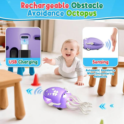Dancing Squid Baby Toy, Infant Tummy Time Toys for 3-6 Months, Interactive Crawling Octopus with Music & Lights for 6-12, 12-18 Learning Walking Toy for Toddlers 1 Year Old Boys Girls Birthday Gifts