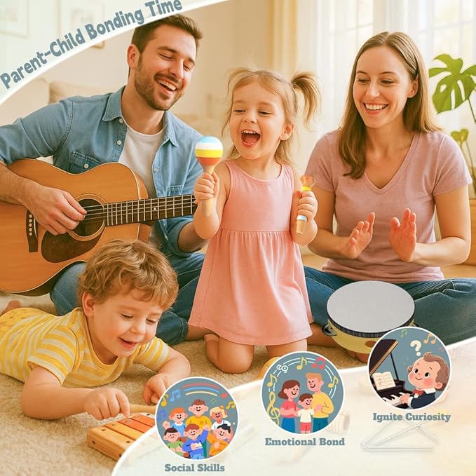 Baby Musical Instruments for Toddlers 1-3, 12PCS Montessori Musical Toy Set with Xylophone, Drum, Maracas...Perfect Toy Gift for 1-3 Year Old Boy Girl
