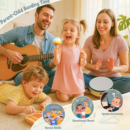 Baby Musical Instruments for Toddlers 1-3, 12PCS Montessori Musical Toy Set with Xylophone, Drum, Maracas...Perfect Toy Gift for 1-3 Year Old Boy Girl
