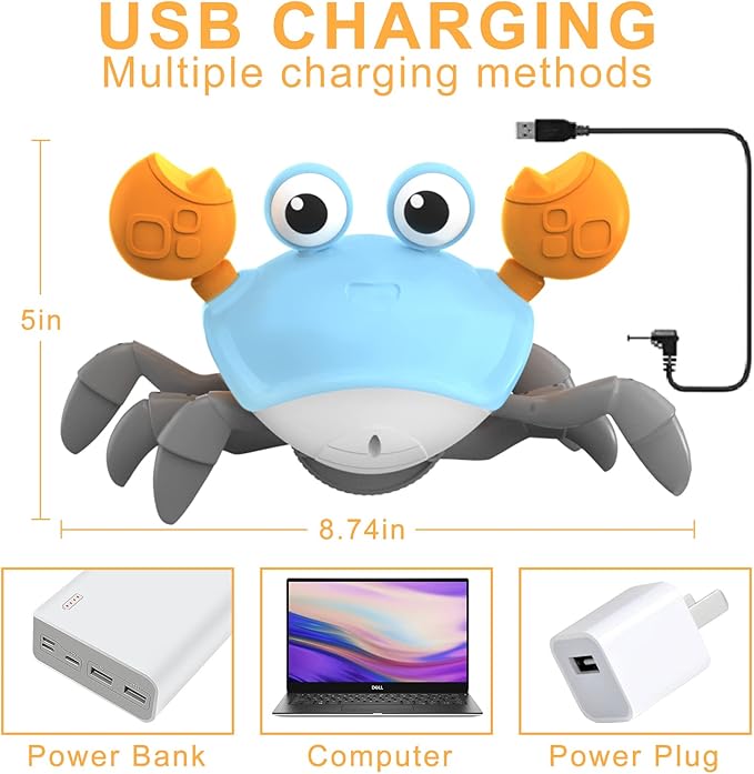 Plnmlls Crawling Crab Baby Toy - Tummy Time Toys-with Music and LED Light,Walking Crab Toy for 0-6 6-12 12-18 36 Months Walking Toddler Birthday Gift(Azure）