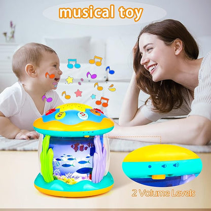Baby Toys 6 to 12 Months Musical Light Up Tummy Time Infant Toys 3-6 7 8 9 12-18 Months Crawling Ocean Rotating Projector Baby Gifts for 1 2 3 Year Old Boy Girl Birthday Toddlers Kids