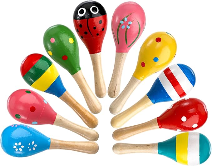Hedume 20 Pack Mini Wooden Festival Maracas, Kids Baby Rattles Egg Shaker, Shaker Sand Hammer Toy Noisemaker for Party Favors, Musical Fun, Birthday Parties, Carnivals