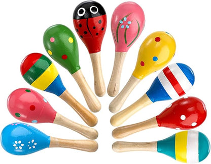 Hedume 20 Pack Mini Wooden Festival Maracas, Kids Baby Rattles Egg Shaker, Shaker Sand Hammer Toy Noisemaker for Party Favors, Musical Fun, Birthday Parties, Carnivals