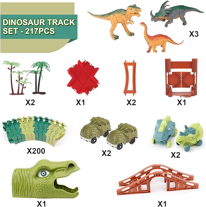GIAT Dinosaur Track Toys - Best Birthday Gifts for 3 4 5 6 7 Year Old Boys Girls, Dinosaur Race Car Track with Light & Sound, Create A Dinosaur World Road Race
