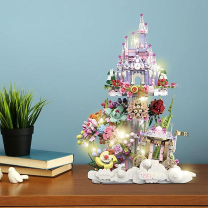 Garden Castle Building Blocks Kit with Led Lighting Flowers for Adults and Kids (1892 Pieces)