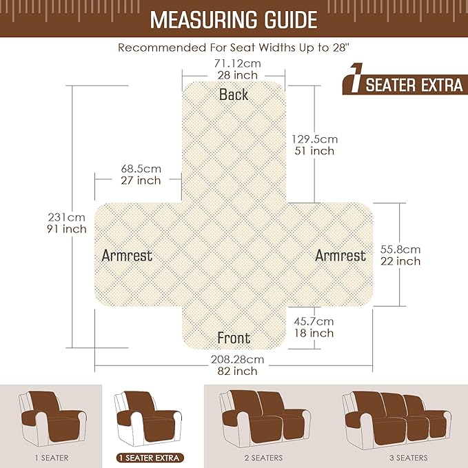 TAOCOCO Non-Slip Recliner Chair Cover Sofa Slipcover, Pet Cover for Large Recliner with Elastic Straps, Washable Chair Seat Cover Recliner Chair Furniture Protector (28'' Oversized, Coffee)