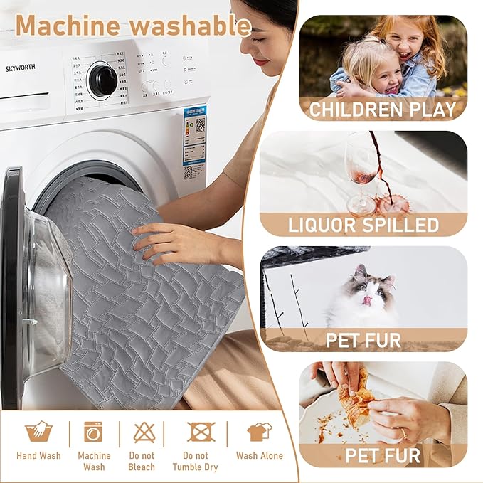 100% Waterproof Recliner Chair Covers for Reclining Chair, Small Recliner Covers That Stay in Place, Non-Slip Recliner Armchair Cover with Pockets for Kids, Pets, Dogs, Cat, Washable,Light gra