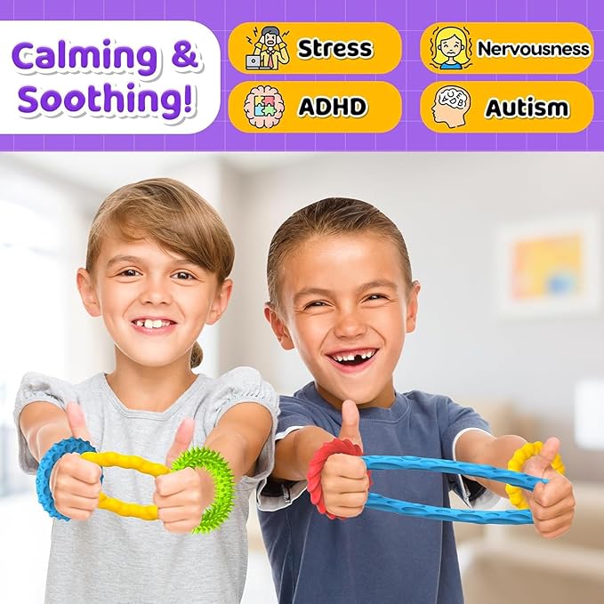 Sensory Fidget Toys for Kids Adults - 4 Pack Stretchy Fidget Toys Bracelets | Texture & Calming Autism Sensory Toys for Special Needs Autistic Children Classroom Fidgets| Squishy Fidgets Travel Gifts