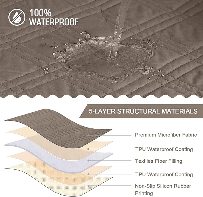 TAOCOCO 100% Waterproof Reclining Chair Cover, Non Slip Chair Covers for Recliners with Arms, Washable Recliner Chair Cover Furniture Protector for Kids, Pets(Recliner Chair, Taupe)