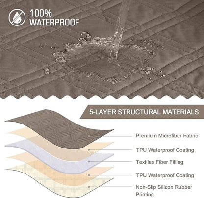 TAOCOCO 100% Waterproof Recliner Chair Cover, Small Recliner Covers for Recliner Chair with Pocket, Non Slip Reclining Chair Cover Furniture Protector for Kids, Pets(X-Small Chair, Taupe)