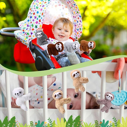 Liliful 8 Pack Kids Valentine's Day Gifts Stuffed Animal Cat Slap Bracelets, Valentines 8 Inch Plush Wrist Cute Snap Bracelets Birthday for Boys Girls Child Bulk Items Party Favors(Sloths)