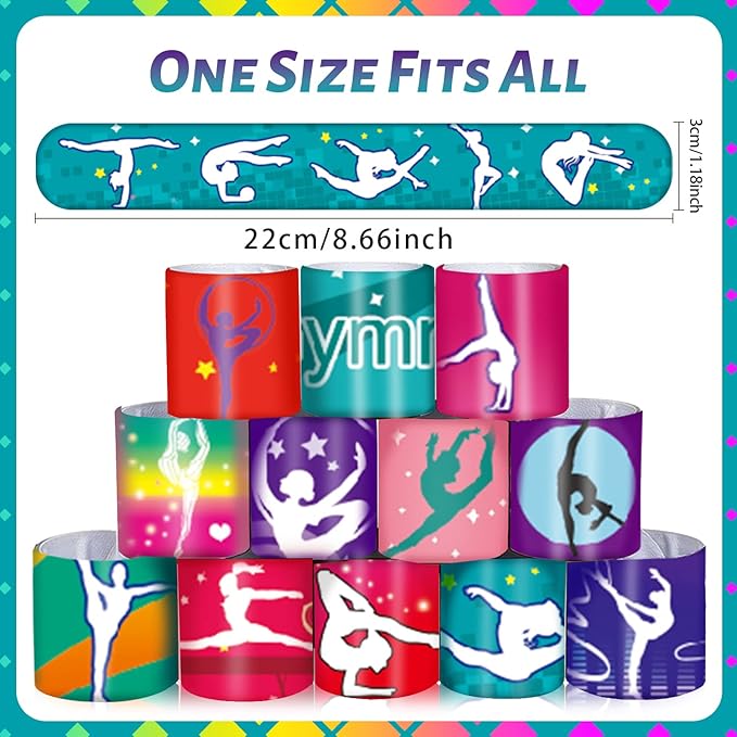 48PCS Gymnastics Slap Bracelets Party Favors, Gymnastics Wristbands Bracelets Goodie Bag Fillers for Gymnastics Birthday Decorations Supplies for Class School Prizes Gift for Kids Boys Girls Carnival