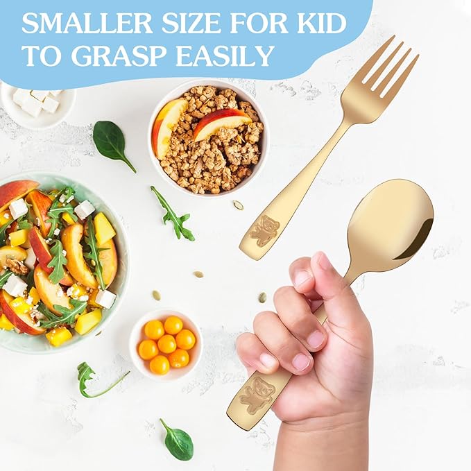 6 Piece Stainless Steel Kids Silverware Set,Toddler Utensils,Children Safe Food Grade Forks and Spoons,Mirror Polished, Dishwasher Safe
