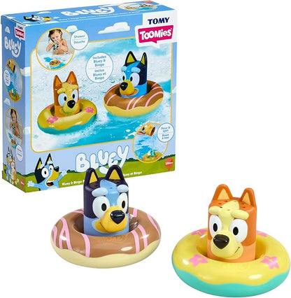 TOMY Toomies Splash & Float Bingo and Bluey Water Toys - 2-in-1 Toddler Water Toys with Pour Cup and Water Wheel Toy - Toddler Bath Toys and Bluey Toys - Ages 18 Months and Up