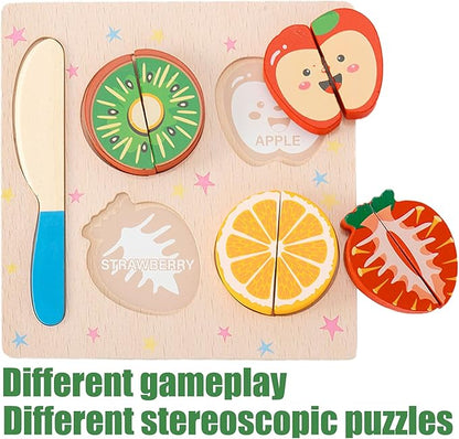 CUCOS Wooden Cutting Puzzles for Kids Ages 1-5 Years Old, Wooden Peg Fruit Toddler Puzzles, Learning Toys Educational Gift for Girls and Boys