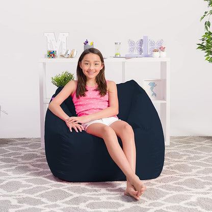 Posh Creations Bean Bag Chair Structured Seat for Kids, Teens and Adults, Comfy Chair for Gaming, Reading and Watching TV, Coronado Chair, Microsuede - Navy Blue