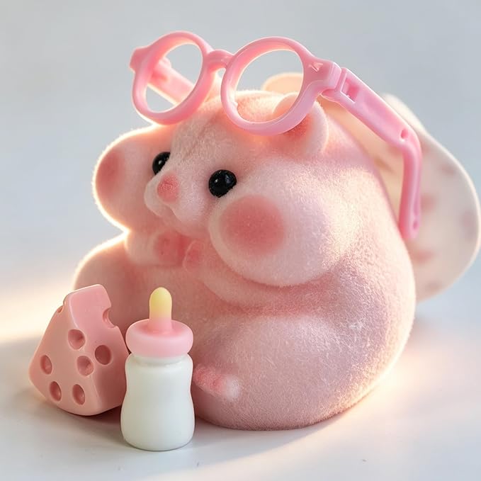 Handmade Taba Squishy Hamster Toy, Cute Squishy Hamster Fidget Toy, Realistic Hamster Toy, Soft Silicone Mochi Furry Toy, Stress Relief Gift for Adults & Kids, Sensory Anxiety Plushie (Pink)