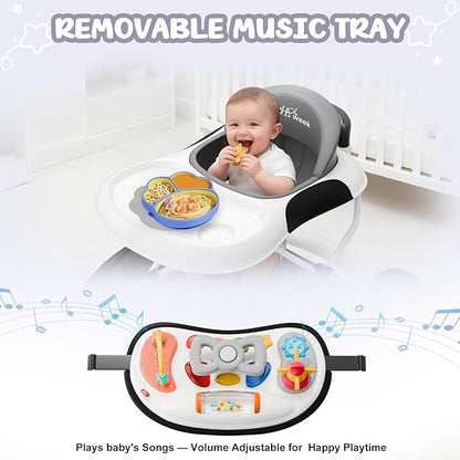 5-in-1 Foldable Baby Walker,Music and Lights Baby Walker with Wheels,Height Adjustable Infant Walker, with Activity Center, Rocker, Bouncer,Push Walker & Feeding Tray for Babies 6-18 Months (Black)