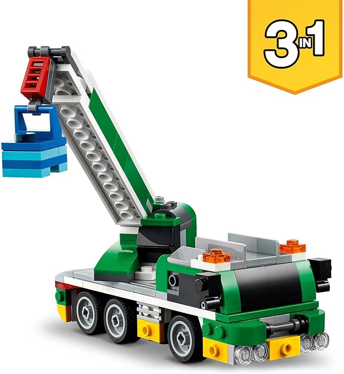 LEGO 31113 Creator 3-in-1 Racing Car Transporter Construction Game Truck with Trailer, Crane and Tug, Gift Idea for Children