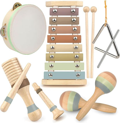 Stoie's Wooden Musical Instruments for Toddlers 1-3 - Montessori Music Toys for 1 Year Old, with Xylophone, Tambourine and More - Aids Educational Development and Creativity -Baby Musical Instruments