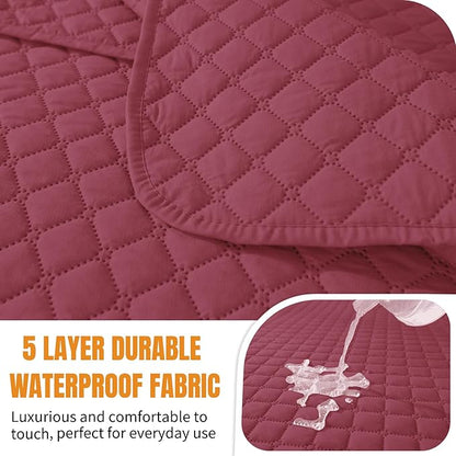 XINEAGE Water Resistant Recliner Cover, 3 seat Recliner Sofa Covers with Pockets, Quilted Thick Recliner Protector Cover for Dog Pets with Non Slip Backing and Strap (Recliner Sofa, Red)