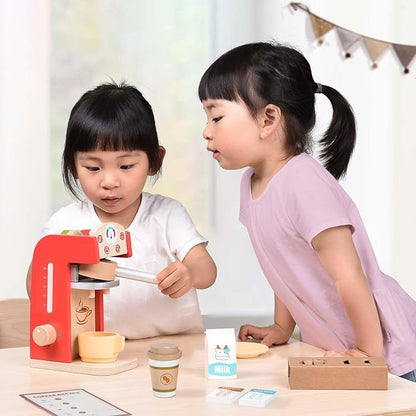 Giant Bean Wooden Coffee Maker Set Toy for Kids, 15 pcs Play Kitchen Accessories, Pretend Playset for Kids-Fun, Gifts for Boys and Girls