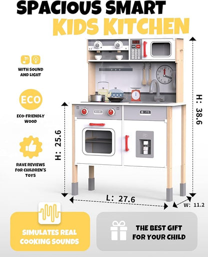 JOYOOSS Kids Play Kitchen Playset, Wooden Play Kitchen Kids Kitchen Playset Toy Toddler Kitchen Playset with Real Lights & Sounds, Play kitchen for toddlers 1-3 and Play Kitchen Sets for Kids Ages 4-8