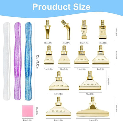 MuitoFeliz 24PCS DIY Diamond Art Pen Painting Tool Set - Metal Threaded Tip Accessories Gem Resin Dotting Pen Supplies Kit (Three Pen + 12 Tips + 9 Dotting Clay)