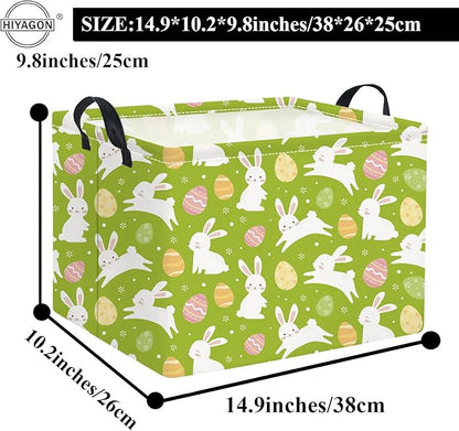 HIYAGON Rectangular Easter Basket Easter Gift Basket Kids Storage Basket Kids Basket Baby Nursery Basket for Boys Bunny Room Decor Cute Toy Storage Organizer Bins Bedroom(Green Easter Bunny)