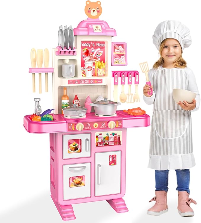 Play Kitchen for Girls and Boys - Realistic Toy Kitchen Set with Lights, Sounds, and Water Circulation for Ages 3-8
