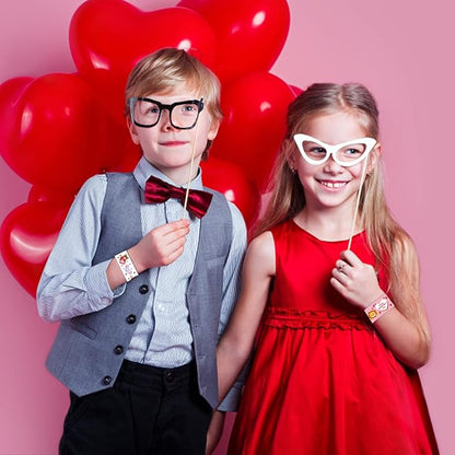 CCINEE 48PCS Valentine's Day Slap Bracelets, Assorted Heart Animal Printed Slap Wristbands Valentine Cartoon Snap Bands for Kids School Classroom Exchange Gifts Party Favor