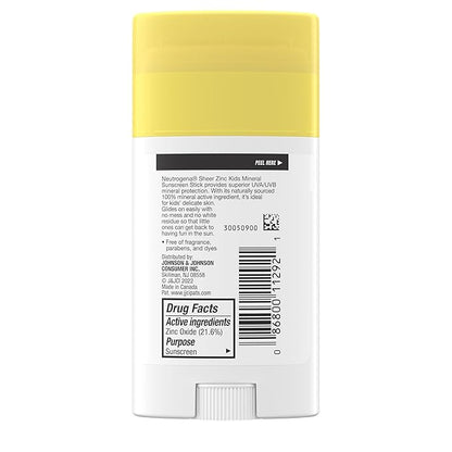 Neutrogena Sheer Zinc Oxide Kids Mineral Sunscreen Stick, Broad Spectrum SPF 50+ & UVA/UVB Protection & Water Resistant with Residue-Free, No-Mess Application, Oil- & Paraben-Free, 1.5 oz