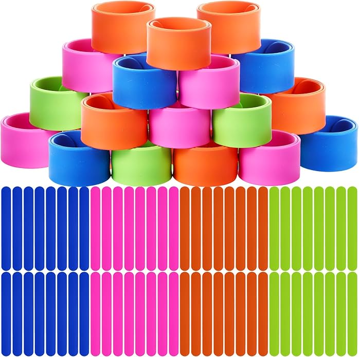 60 Pcs Silicone Slap Bracelets Bulk for Party Favors Rainbow Colored Snap Bracelets Wristbands for Adults Wedding Birthday School Classroom Holiday Party Supplies
