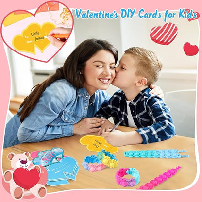 Valentines Day Gifts for Kids 30 Pack Pop Bracelets Fidget Toys Valentines Day Cards for Kids School Classroom Party Favors Valentines Exchange Gifts for Toddlers Girls Boys Class Prizes