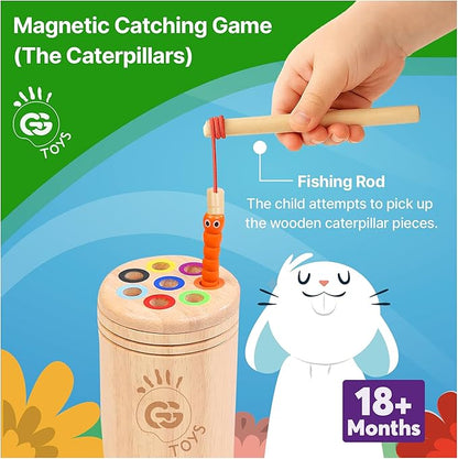 Montessori 3-in-1 Magnetic Fishing and Color Sorting Toys, Wooden Educational Toy for Ages 18 Months to 4 Years, Fine Motor Skills Learning Playset, Sensory Preschool for Toddlers, Boys, Girls