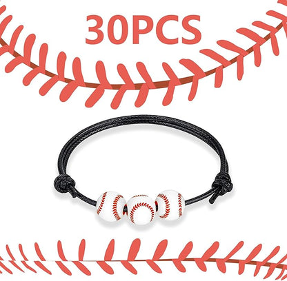 30pcs Sport Theme Charm Bracelets Adjustable Inspirational Beads Ball Party Favors for Teens Boys Girls Adult Decoration Wristbands Student Present