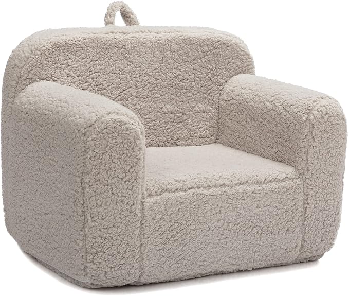 ALIMORDEN Kids Ultra-Soft Snuggle Foam Filled Chair, Toddler Cuddly Sherpa Reading Couch for Boys and Girls, Light Grey